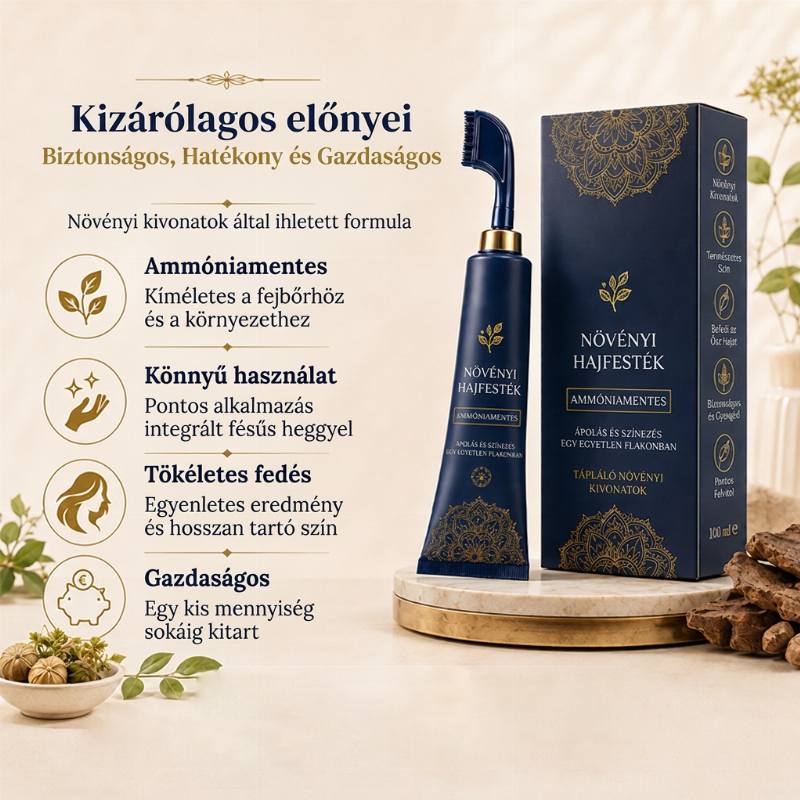 đż NövĂ©nyi alapĂș fĂ©sƱs hajfestĂ©k â 95%-os Ćsz hajtakarĂĄs, ammĂłniamentes