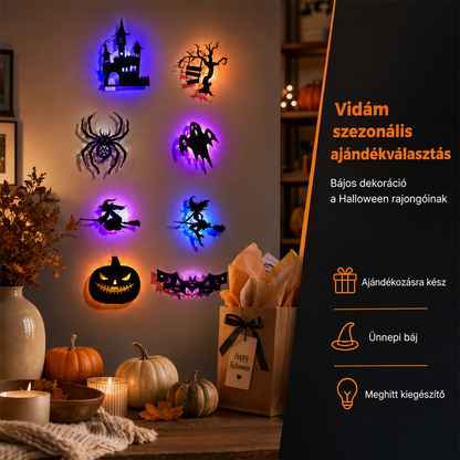 🎃 Most 50% kedvezménnyel! Halloween-i, sötétben világító falmatricák – 3D-s sziluettek, öntapadósak és sötétben világítanak – kiválóan alkalmasak bulikra, hálószobákba és előszobákba 🦇✨