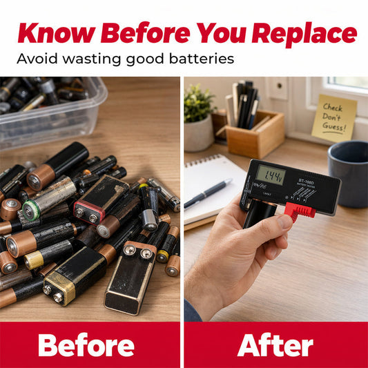 🔋Digitális akkumulátor-ellenőrző – A nagy LCD-kijelző pontosan mutatja a fennmaradó töltöttséget. 🧪💪