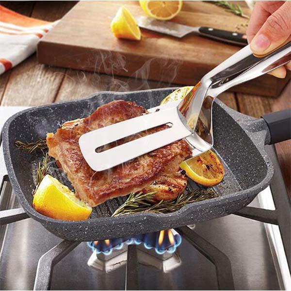 🍳🔥 3 az 1-ben rozsdamentes acél fogó – Sokoldalúan használható steakhez, grillezéshez és sütéshez
