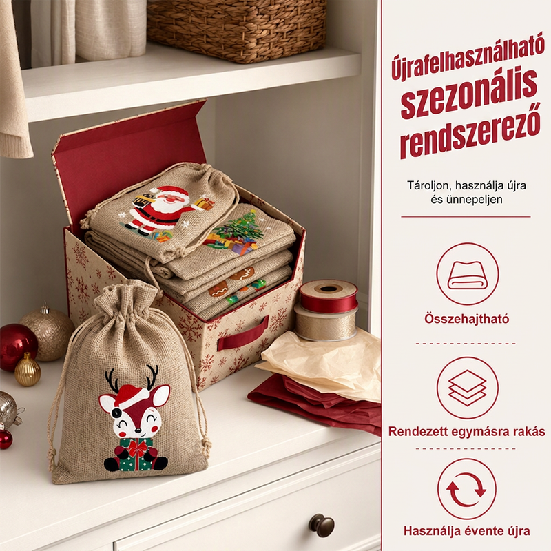 🎄✨ Karácsonyi zsákvászon ajándéktasak húzózsinórral: Stílusos csomagolás másodpercek alatt – búcsú a drága csomagolópapírtól és a ragasztószalag bajlódásától! 🎅🎁