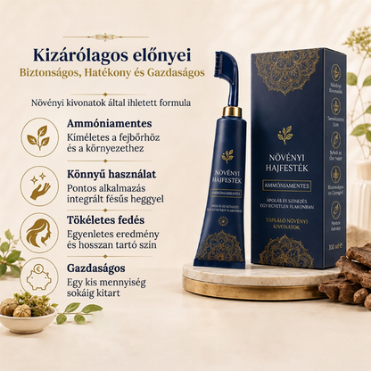 🌿 Növényi alapú fésűs hajfesték – 95%-os ősz hajtakarás, ammóniamentes