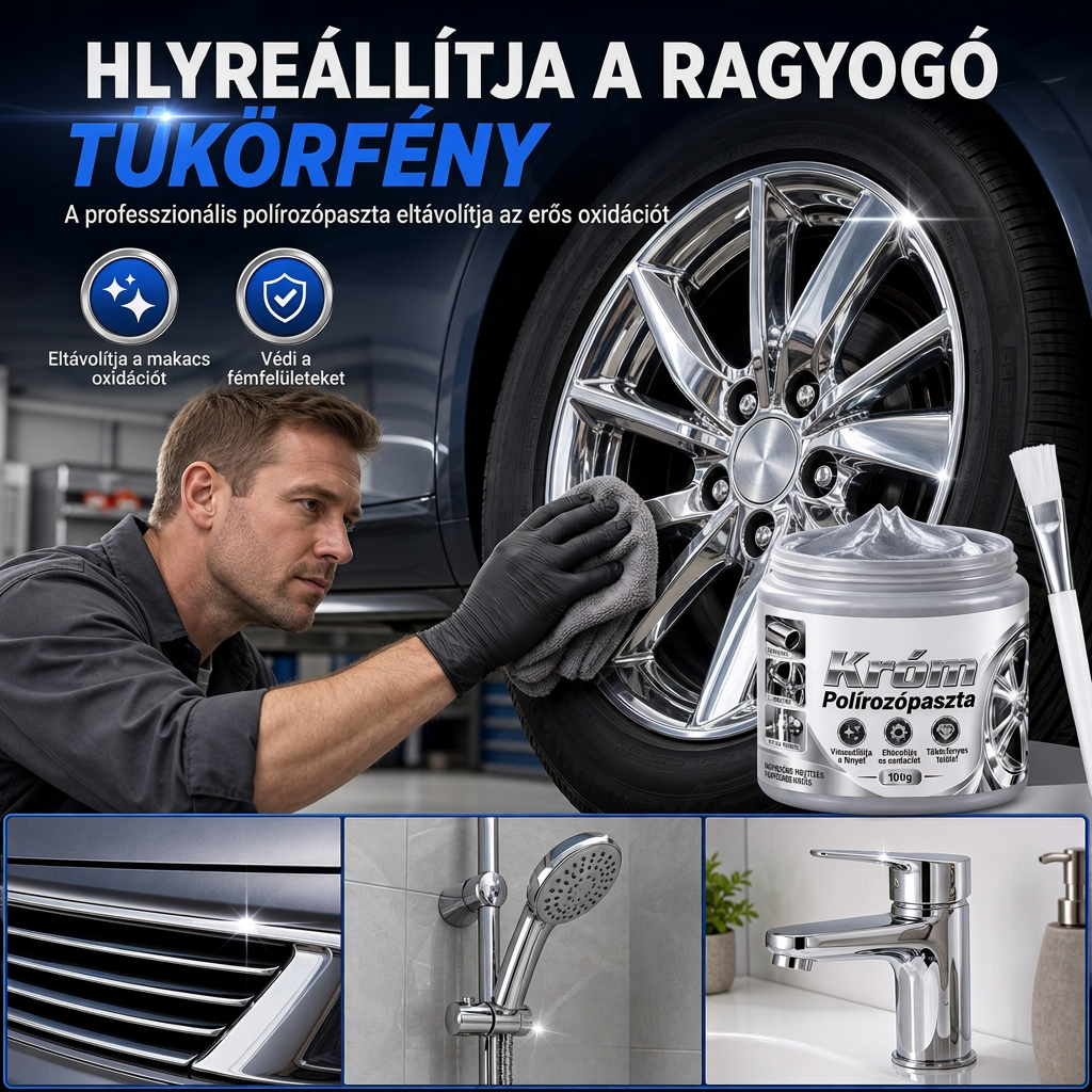 ✨ Fémkróm polírozó és helyreállító paszta ecsettel – Ragyogó króm, új fény 🔥
