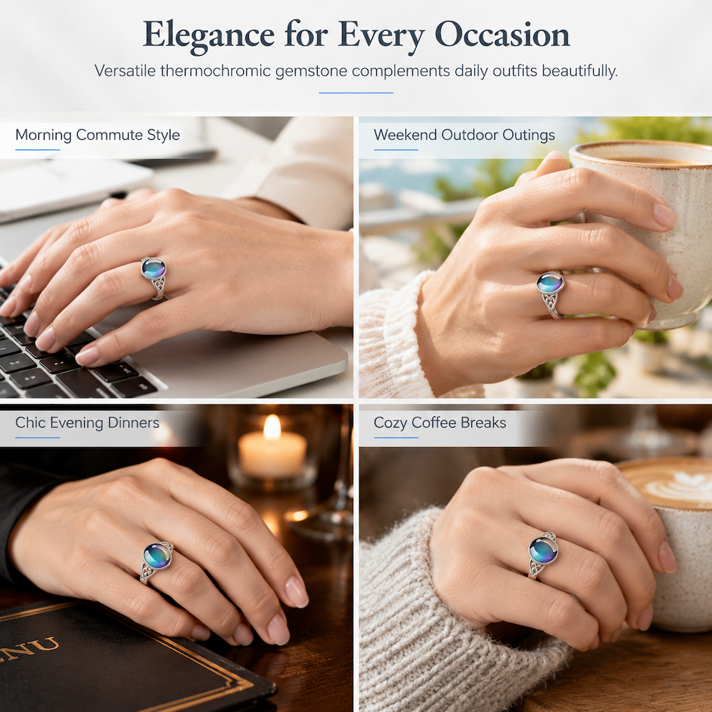 💍Divatos, édes stílusú, hőmérséklet-érzékeny, színváltó kőből készült hangulatgyűrű✨